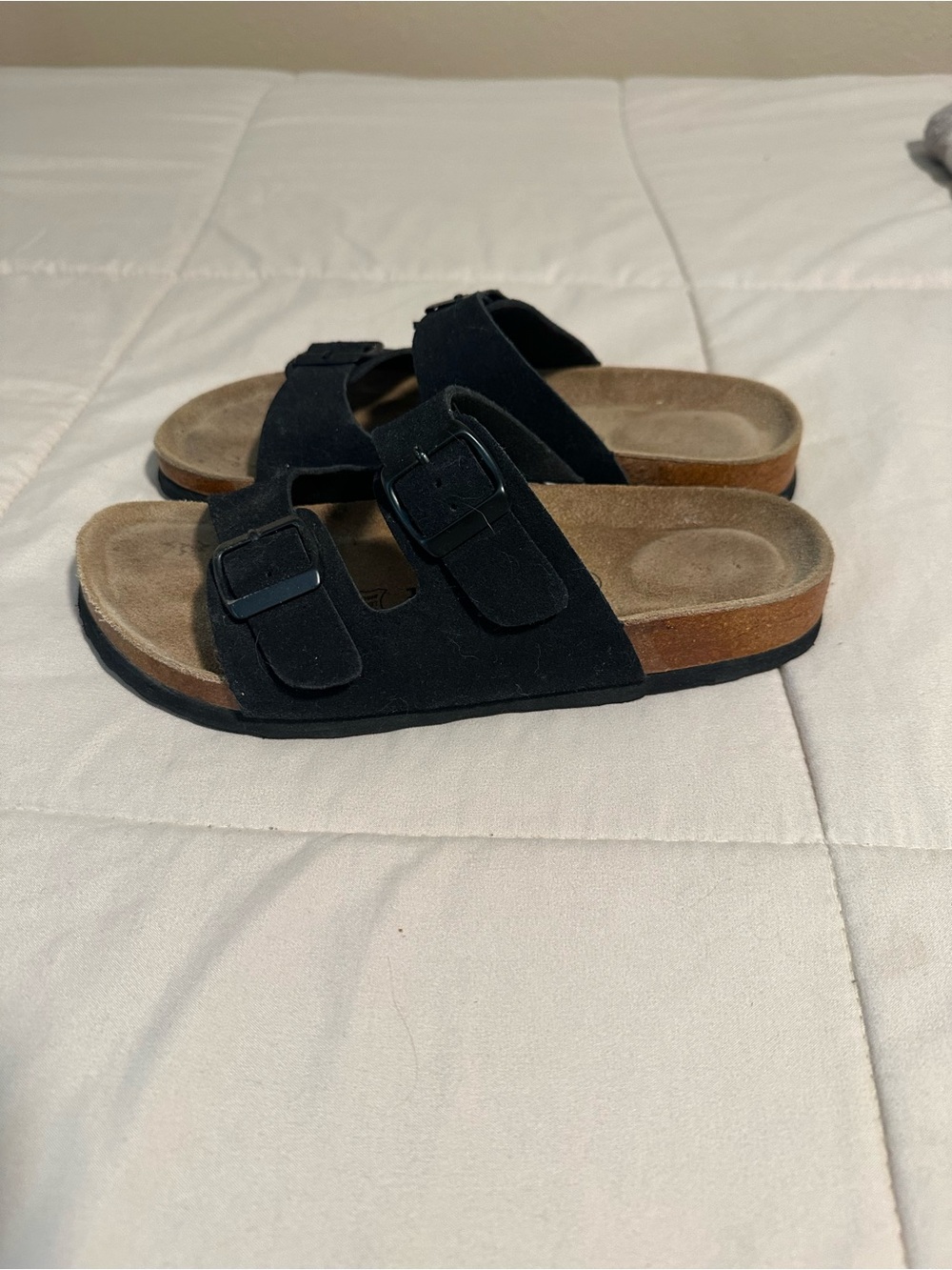 Black Double-Buckle Slide Sandals